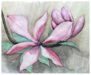 Aquarell von einer Orchideenblüte eines Orchideenbaums