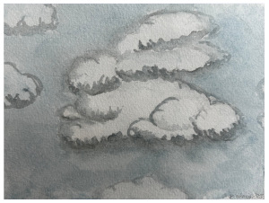 Aquarell einer Wolke in Form eines liegenden Hasen